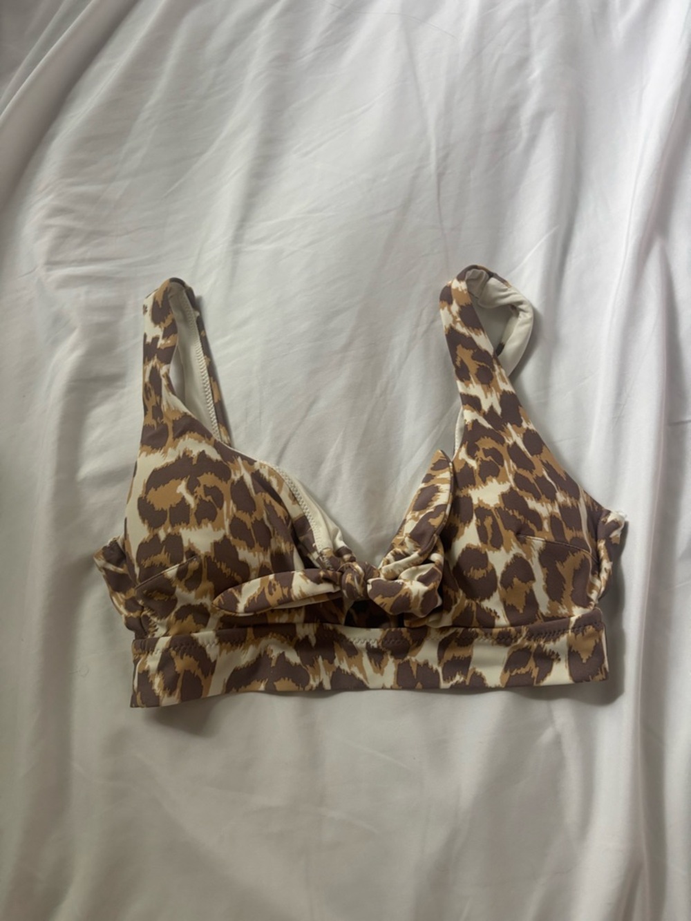 aerie Leopard Print Knot Front Bikini Top in Brown and Cream
